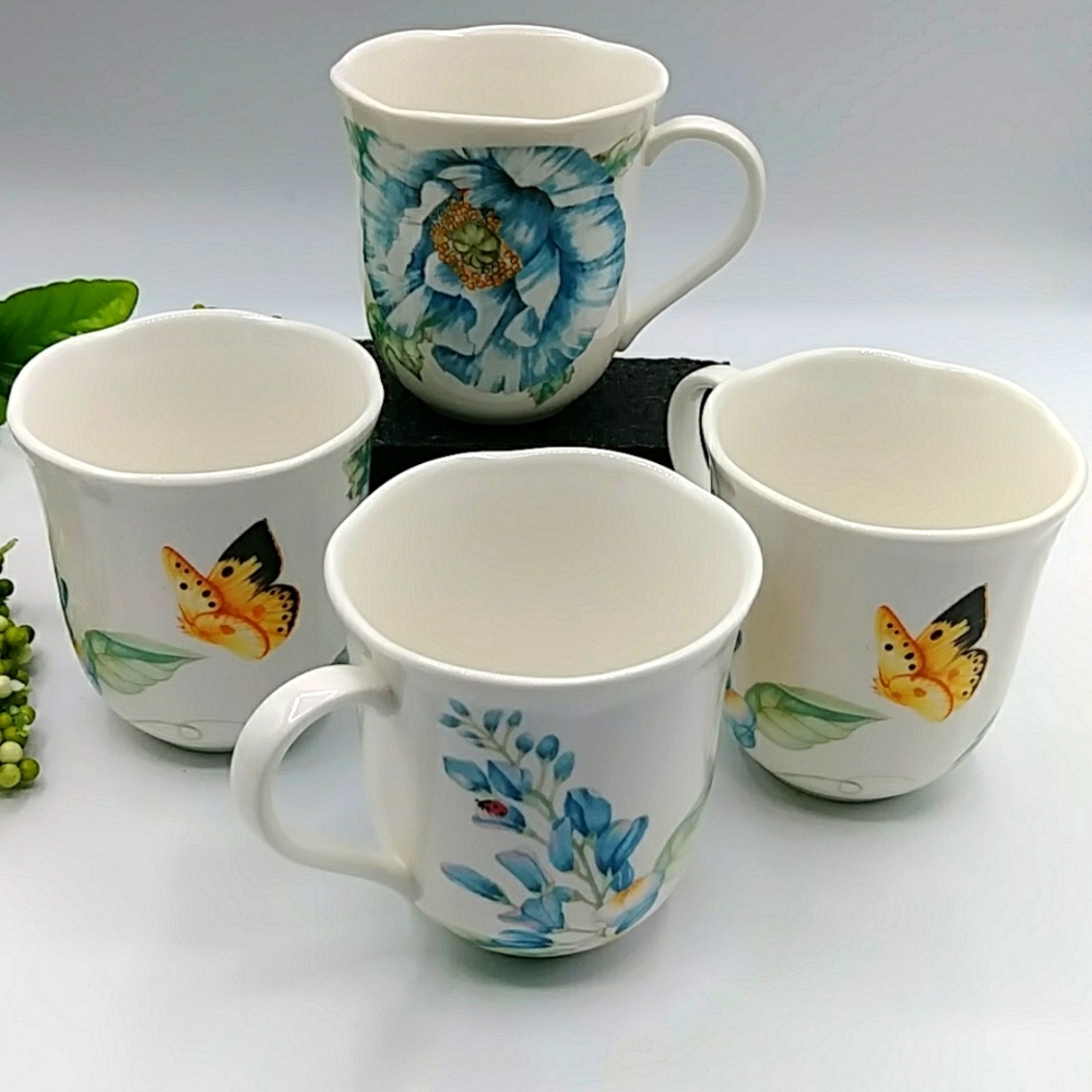 2x ๐ฆHP! 4 Butterfly Meadow Mugs by Lenox. Blue Thistle-like Flower. - Picture 13 of 13